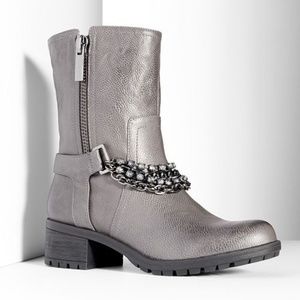 Simply Vera Wang Women's Rhinestone Moto Boot Gray